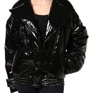 Black Polyester Button Down Blouson Jacket