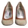 Beige Brown Leather Block Heels Pumps Shoes - Image 2