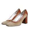 Beige Brown Leather Block Heels Pumps Shoes - Image 4