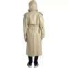 Beige Lambskin Leather Trench Coat Jacket - Image 5