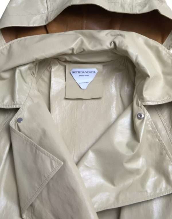 Beige Lambskin Leather Trench Coat Jacket - Image 6