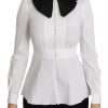 Black White Decorative Buttons Tops Shirt Blouse - Image 2