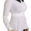 Black White Decorative Buttons Tops Shirt Blouse - Image 3