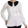 Black White Decorative Buttons Tops Shirt Blouse - Image 4