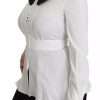 Black White Decorative Buttons Tops Shirt Blouse - Image 5