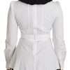 Black White Decorative Buttons Tops Shirt Blouse - Image 6