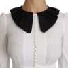 Black White Decorative Buttons Tops Shirt Blouse - Image 7