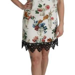 White Lace Floral Vase Shift Mini Dress