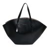 Black Leather Logo Shoulder Strap Shopping Tote Bag - Image 2