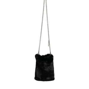 Black Faux Fur Silver Chain Crossbody Shoulder Purse Bag