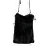 Black Faux Fur Silver Chain Crossbody Shoulder Purse Bag - Image 4