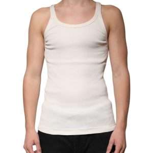 Off White Cotton Sleeveless Round Neck Tank T-shirt