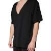 Black Cotton V-neck Short Sleeves T-shirt - Image 3