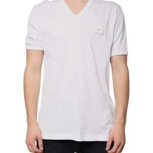 White Logo V-neck Short Sleeve T-shirt