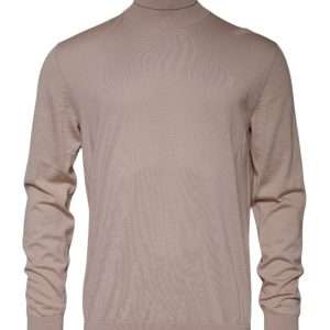 Beige Cashmere Turtleneck Pullover Sweater