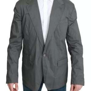 Gray Cotton Single Breasted Formal Blazer
