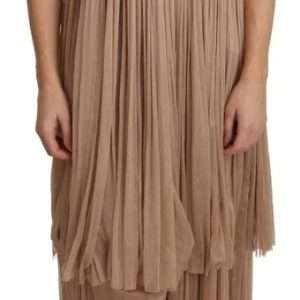 Brown Silk Sleeveless Shift Maxi Dress