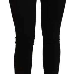 Black Mid Waist Slim Denim Cotton Stretch Jeans