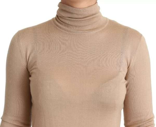 Beige Cashmere Silk Turtleneck Pullover Sweater - Image 2