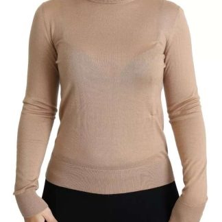 Beige Cashmere Silk Turtleneck Pullover Sweater