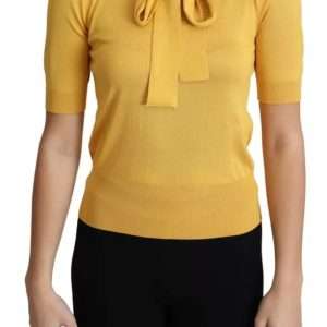 Yellow Silk Knit Pullover Ascot Collar Top