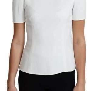 White Viscose Stretch Short Sleeves Blouse Top