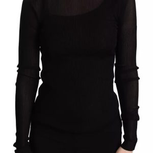 Black Turtleneck Form Fitting Pullover Sweater