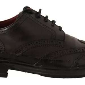 Black Perforated Leather Lace Up Derby Shoes
