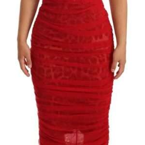 Brown Leopard Red Tulle Sheath Midi Dress