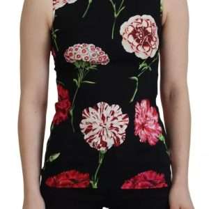 Black Floral Sleeveless Tank Top Silk Blouse