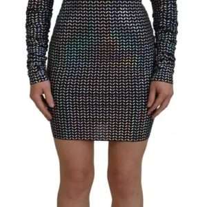 Black Embellished Nylon Bodycon Mini Dress