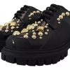 Black Leather Trekking Derby Embellished Shoes - Image 3