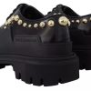 Black Leather Trekking Derby Embellished Shoes - Image 6