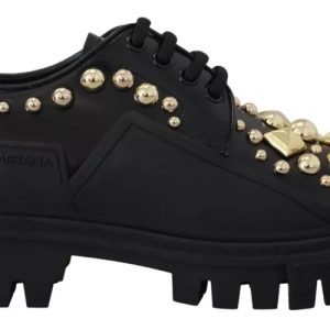 Black Leather Trekking Derby Embellished Shoes