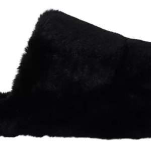 Black Polyester Faux Fur Mens Flats Sandals Shoes