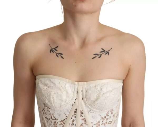 White Strapless Floral Lace Cropped Bustier Top - Image 2