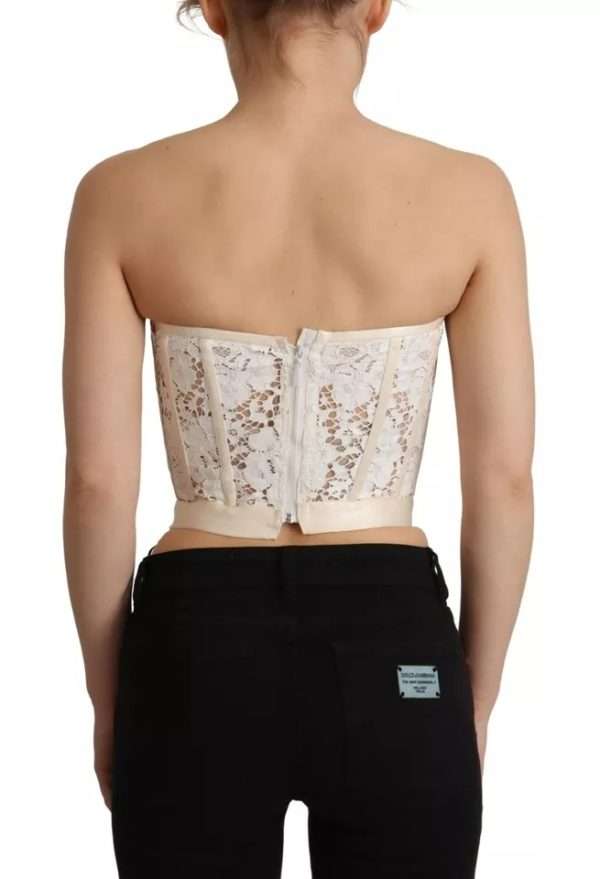White Strapless Floral Lace Cropped Bustier Top - Image 5
