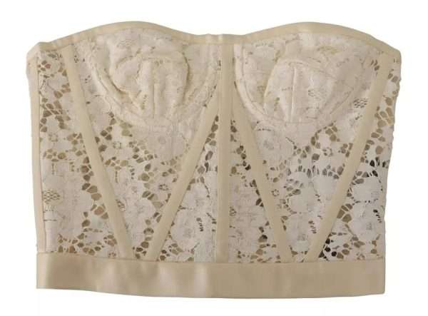 White Strapless Floral Lace Cropped Bustier Top - Image 6