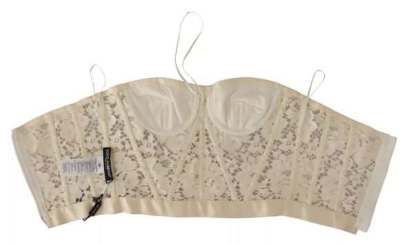 White Strapless Floral Lace Cropped Bustier Top - Image 7