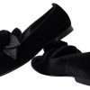 Black Velvet Flats Bow Young Queen Shoes - Image 4