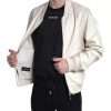 Off White LeatherPerforated Full Zip Jacket - Image 2