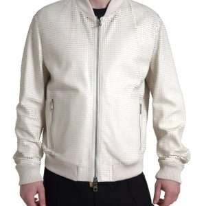 Off White LeatherPerforated Full Zip Jacket