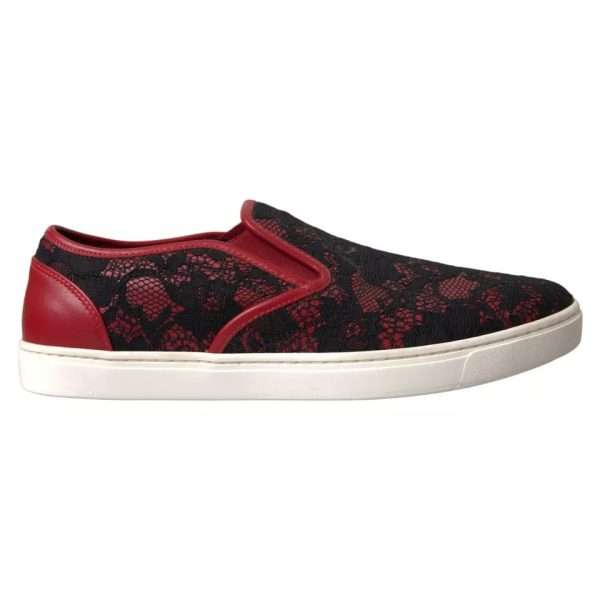 Black Red Lace Slip On Low Top Sneakers Shoes