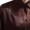 Brown Silk Collared Long Sleeves Top Blouse - Image 4