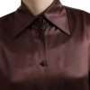 Brown Silk Collared Long Sleeves Top Blouse - Image 3