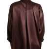 Brown Silk Collared Long Sleeves Top Blouse - Image 2