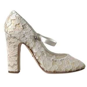 White Lace Crystals Heels Sandals Shoes