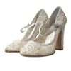 White Lace Crystals Heels Sandals Shoes - Image 4