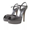 Silver Leather Platform Heels Sandals Shoes - Image 2