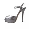 Silver Leather Platform Heels Sandals Shoes - Image 5